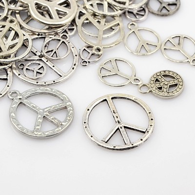 PandaHall Tibetan Style Pendants, Peace Sign, Antique Silver, 11~49x9~45x1~2mm, Hole: 1~3mm Alloy Peace Sign