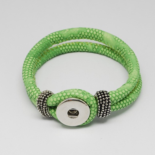 PandaHall PU Leather Bracelet Makings, with Brass Snaps and Alloy Findings, Snap Bracelets, Platinum, SpringGreen, 230x19mm Imitation...