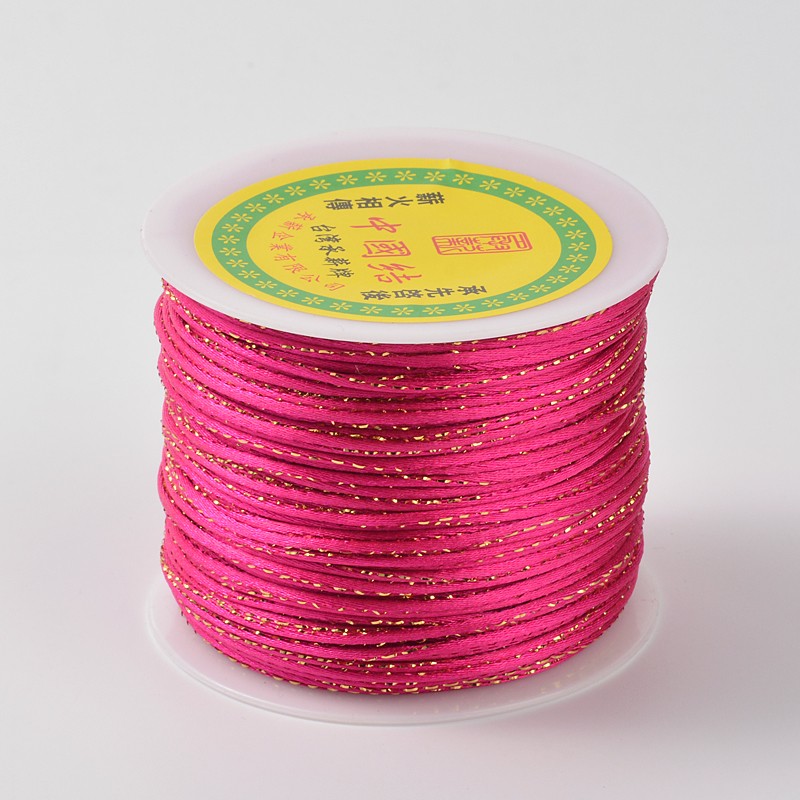 PandaHall Gold Line Round String Polyester Cords, Fuchsia, 2mm; about 100m/roll Polyester Pink