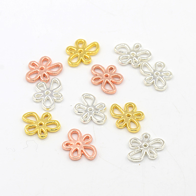 PandaHall Alloy Charms, Flower, Mixed Color, 12x11x1.5mm, Hole: 2x3mm Alloy Flower Multicolor