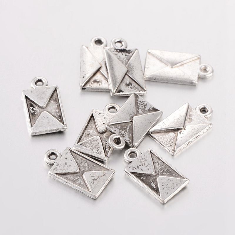 PandaHall Alloy Pendants, Lead Free and Cadmium Free, Envelope, Antique Silver, about 16.5mm long, 9mm wide, 2mm thick, hole: 1.5mm Alloy...