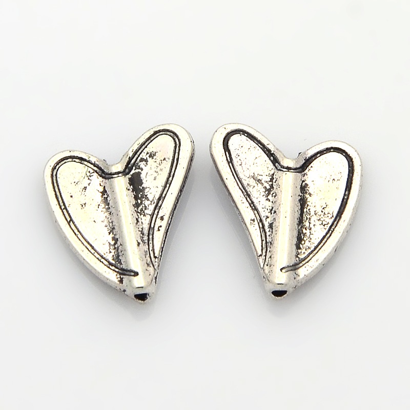 PandaHall Tibetan Style Alloy Heart Beads, Nickel Free, Antique Silver, 15x12x2.5mm, Hole: 0.5mm Alloy Heart