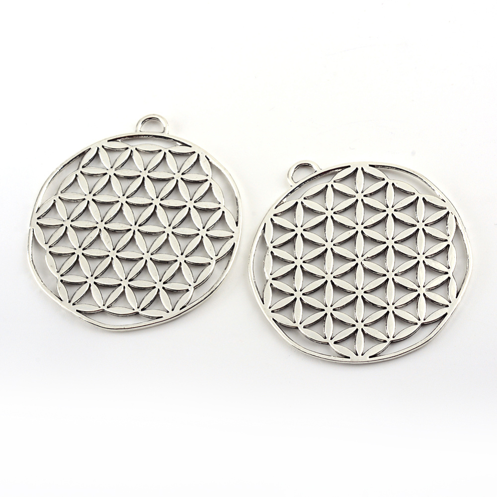 PandaHall Tibetan Style Alloy Pendants, Flat Round, Cadmium Free & Nickel Free & Lead Free, Antique Silver, 48.5x44x2mm, Hole: 2.5x4.5mm;...