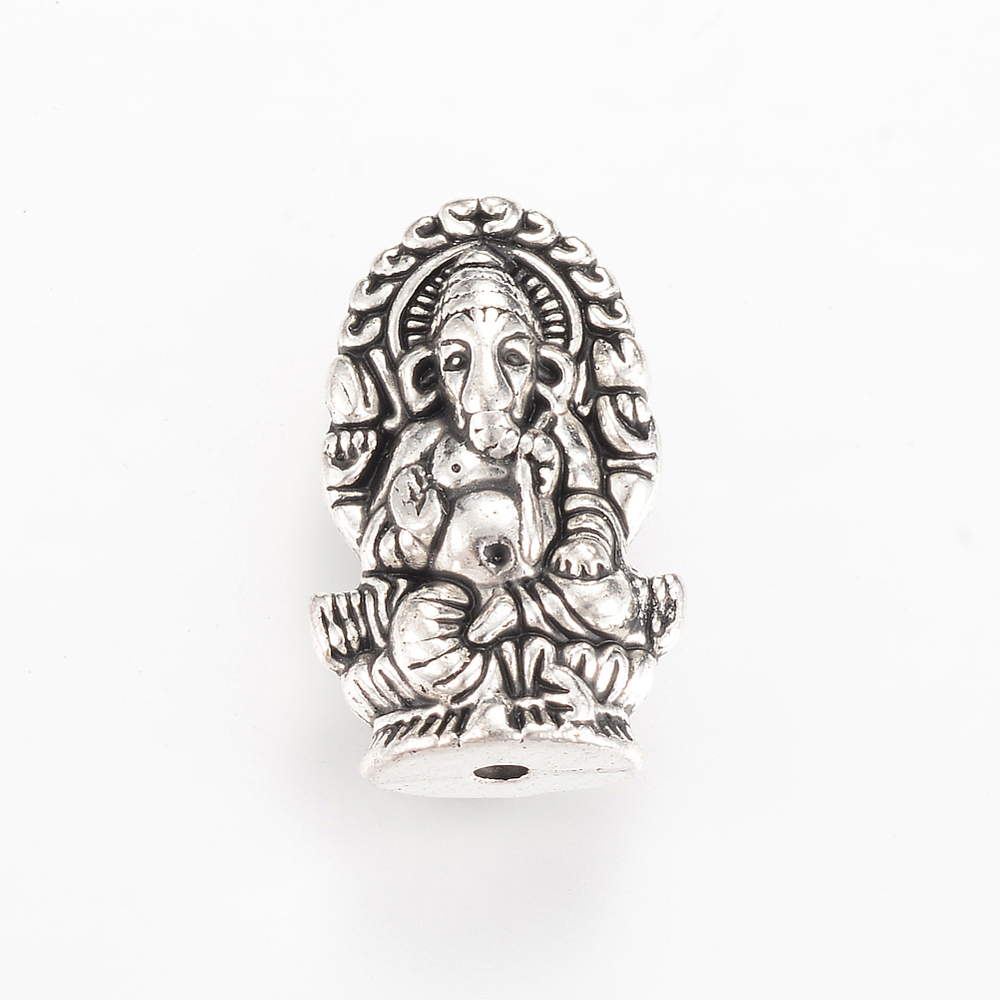 PandaHall Tibetan Style Alloy Beads, Hindu Elephant God Lord Ganesh Statue, Lead Free & Cadmium Free, Antique Silver, 22x14x7.5mm, Hole...