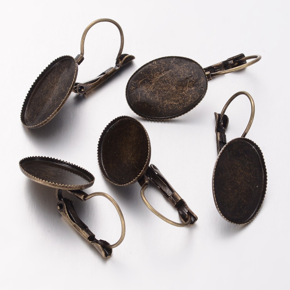 PandaHall Antique Bronze Brass Leverback Earring Findings, about 13.7mm wide, 33mm long; Oval Tray: 13x18mm; Pin: 0.5mm Brass