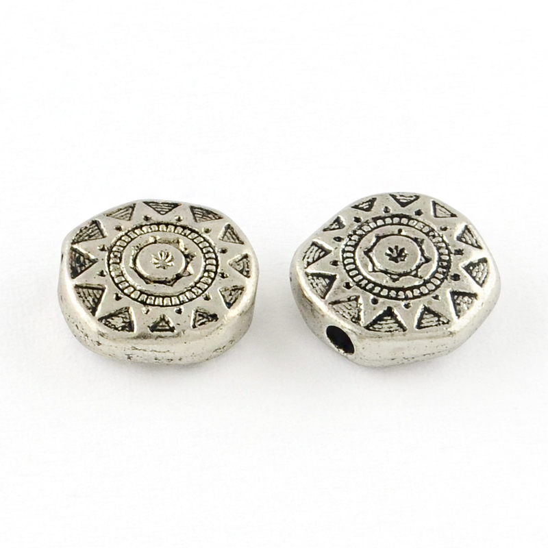 PandaHall Tibetan Style Alloy Beads, Lead Free & Cadmium Free, Flat Round, Antique Silver, 10x10x3.5mm, Hole: 2mm; about 820pcs/1000g Alloy...