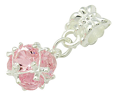 PandaHall Alloy European Dangle Beads, with Rhinestone, Round, Silver Metal Color, Rose, 26x10mm, Hole: 5mm Alloy+Rhinestone Round Pink