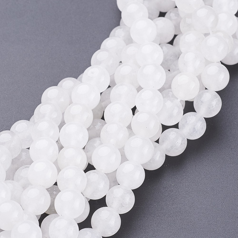 PandaHall 16" Natural Gemstone Beads Strands, White Jade, Round, Bead: 8mm in diameter, hole: 1mm. about 50pcs/strand White Jade Round Clear