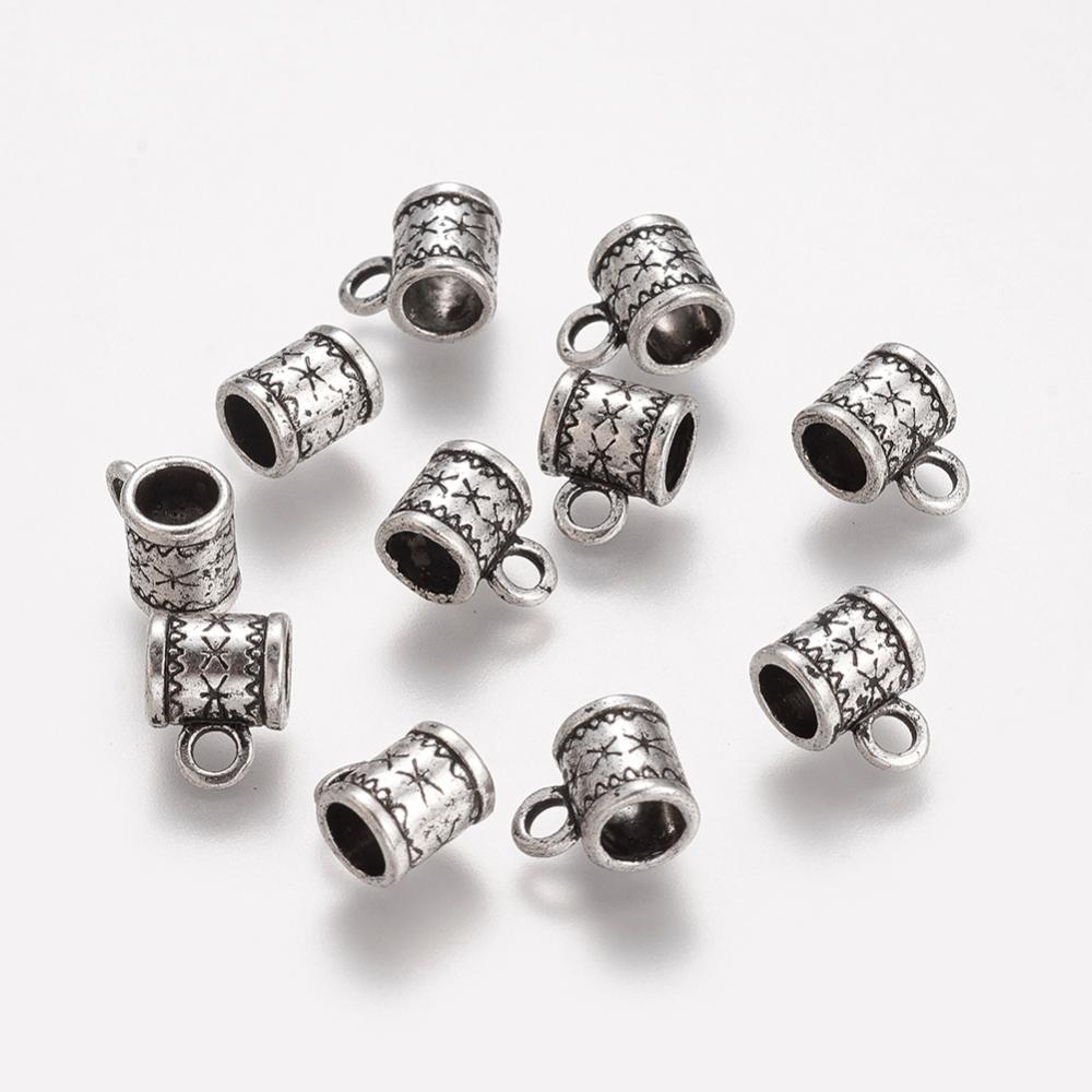 PandaHall 50PCS Antique Silver Alloy Column Bail Beads, Tibetan Style Hanger Links, Lead Free & Cadmium Free & Nickel Free, Size: about 11mm...