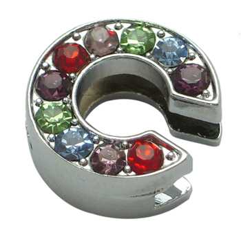 PandaHall Letter Slide Charms, Alloy Rhinestone Beads, Platinum Color, Letter C, about 11mm wide, 11.5mm long, 5mm thick, hole: 1.5mm...