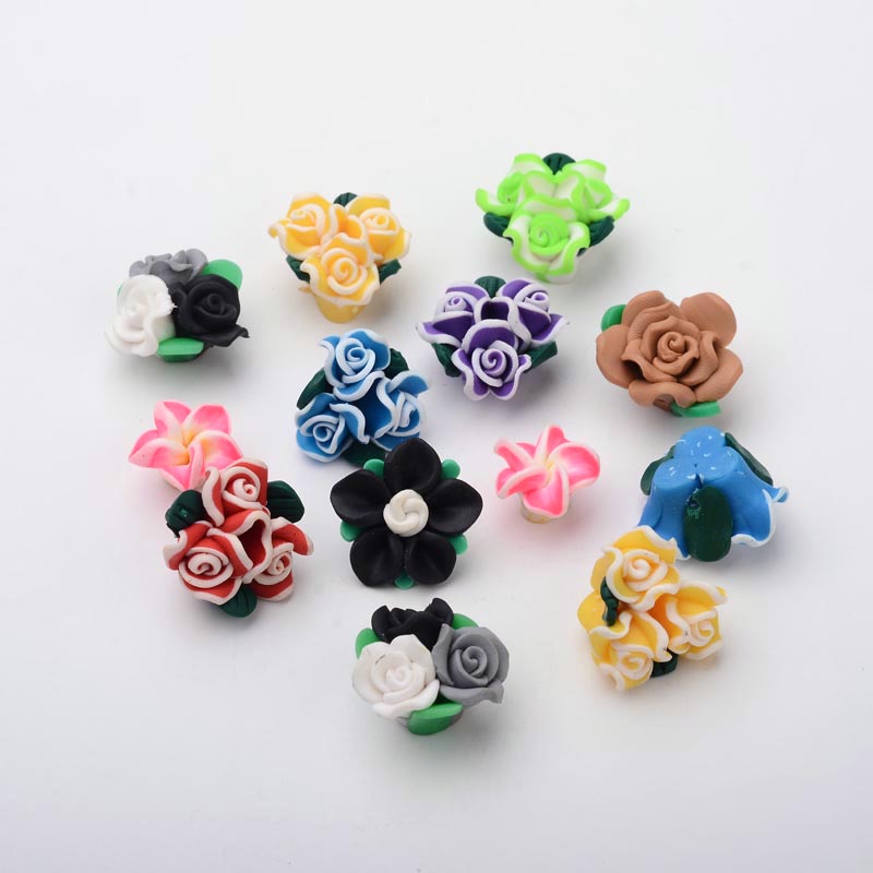PandaHall Handmade Polymer Clay Cabochons, Flower, Mixed Color, 16~21x10~16mm, hole: 0~2mm Polymer Clay Flower Multicolor