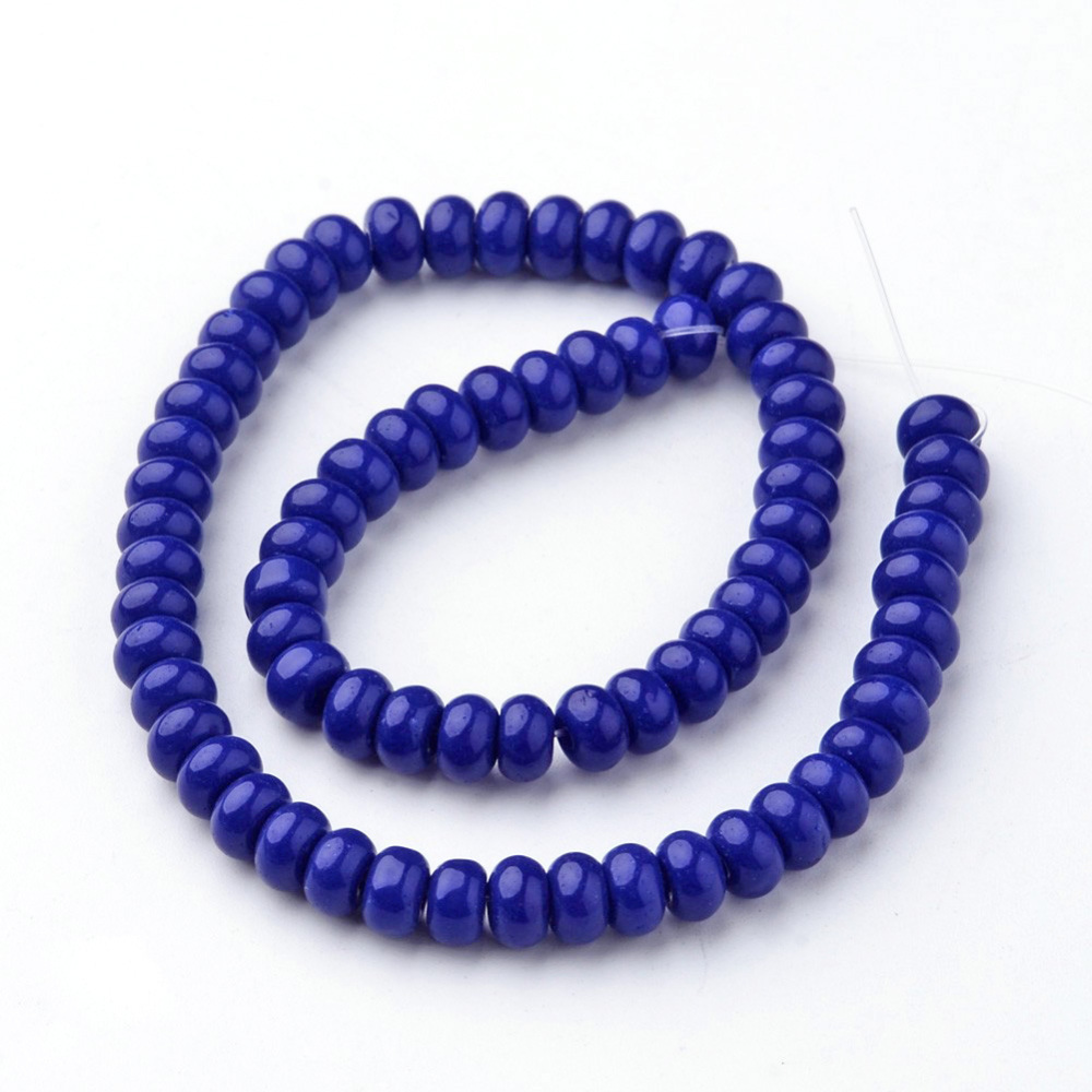 PandaHall Glass Beads Strands, Rondelle, Dyed, DarkBlue, 6x4mm, Hole: 1mm; about 71pcs/strand, 10.8" Glass Rondelle Blue
