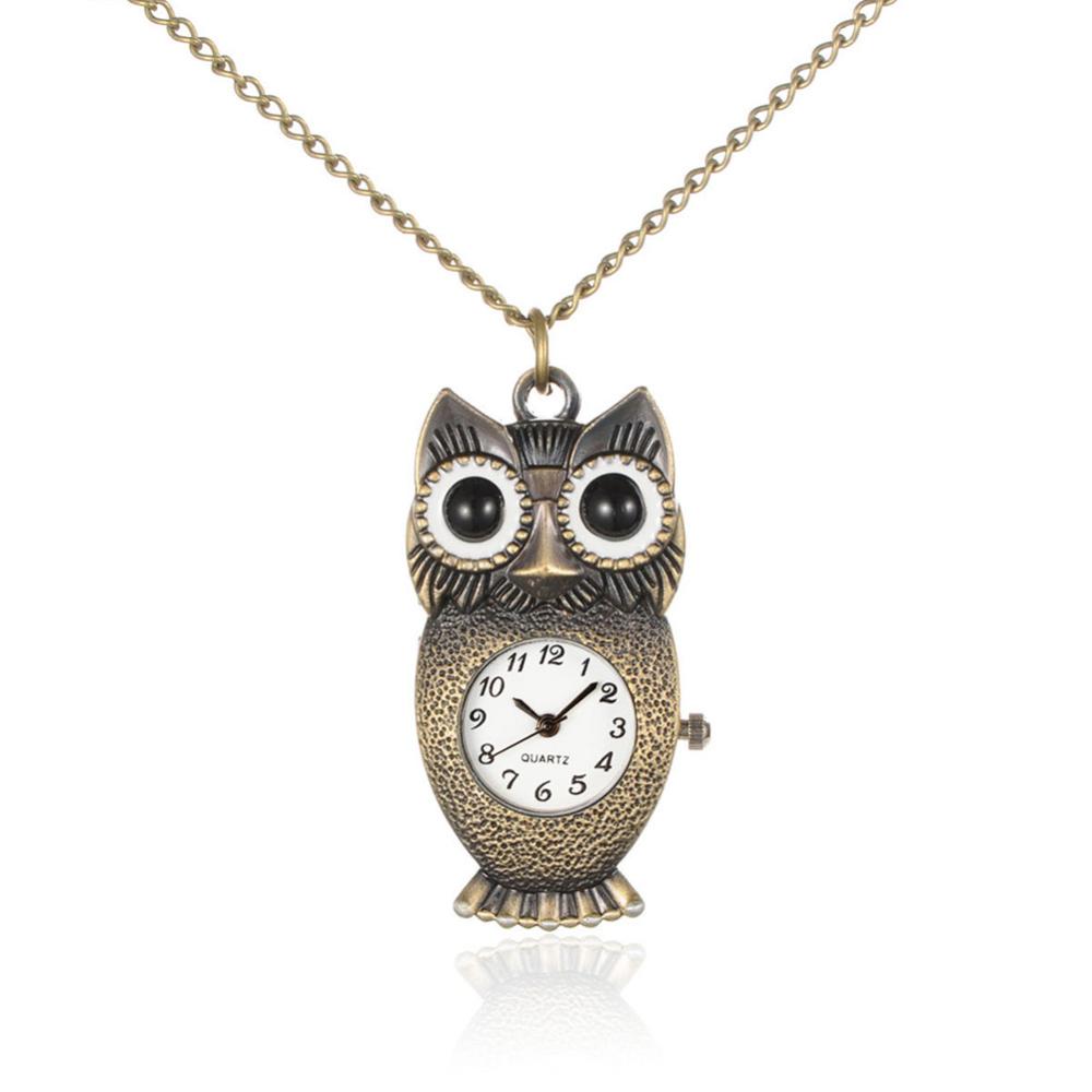 PandaHall Alloy Owl Pendant Necklace Quartz Pocket Watch, with Iron Chains and Lobster Claw Clasps, Antique Bronze, 31.7"; Watch Head...
