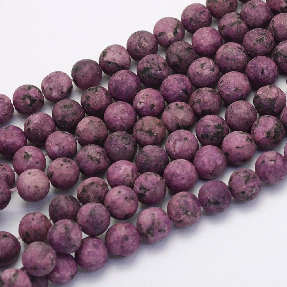 PandaHall Natural Crazy Agate Beads Strands, Round, Dyed & Heated, Frosted, Purple, 8~8.5mm, Hole: 1mm; about 47pcs/strand, 14.9''(38cm)...