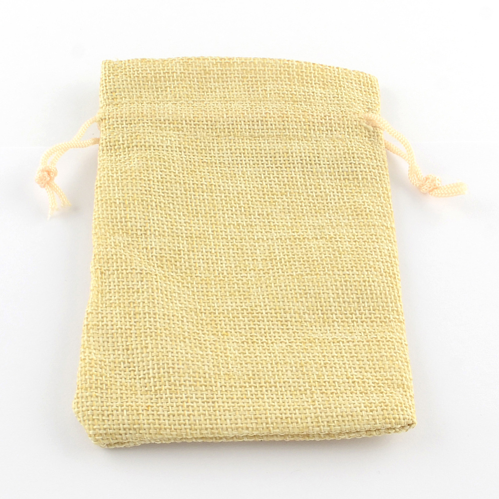 PandaHall Burlap Packing Pouches Drawstring Bags, LemonChiffon, 9x7cm Cloth Yellow