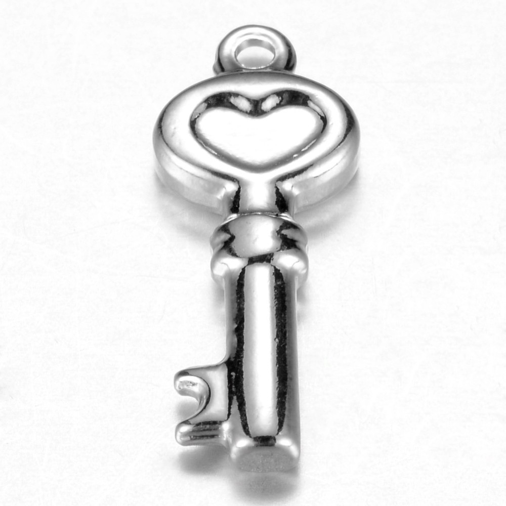 PandaHall 304 Stainless Steel Pendants, Key, Stainless Steel Color, 19x8x3mm, Hole: 1mm Stainless Steel Key