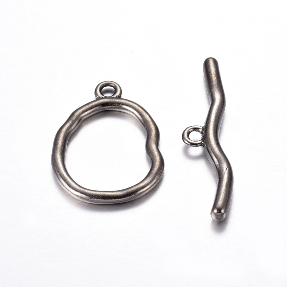 PandaHall Alloy Toggle Clasps, Nickel Free, Gunmetal, Size: Oval: about 25mm wide, 36mm long, 3mm thick, hole: 3mm, Bar: about 10mm wide...