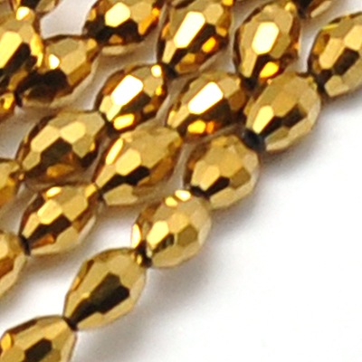 PandaHall Electroplate Glass Beads Strands, Full Golden Plated, Faceted, Oval, Gold, 6x4mm, Hole: 1mm; about 72pcs/strand, 16" Oval Gold