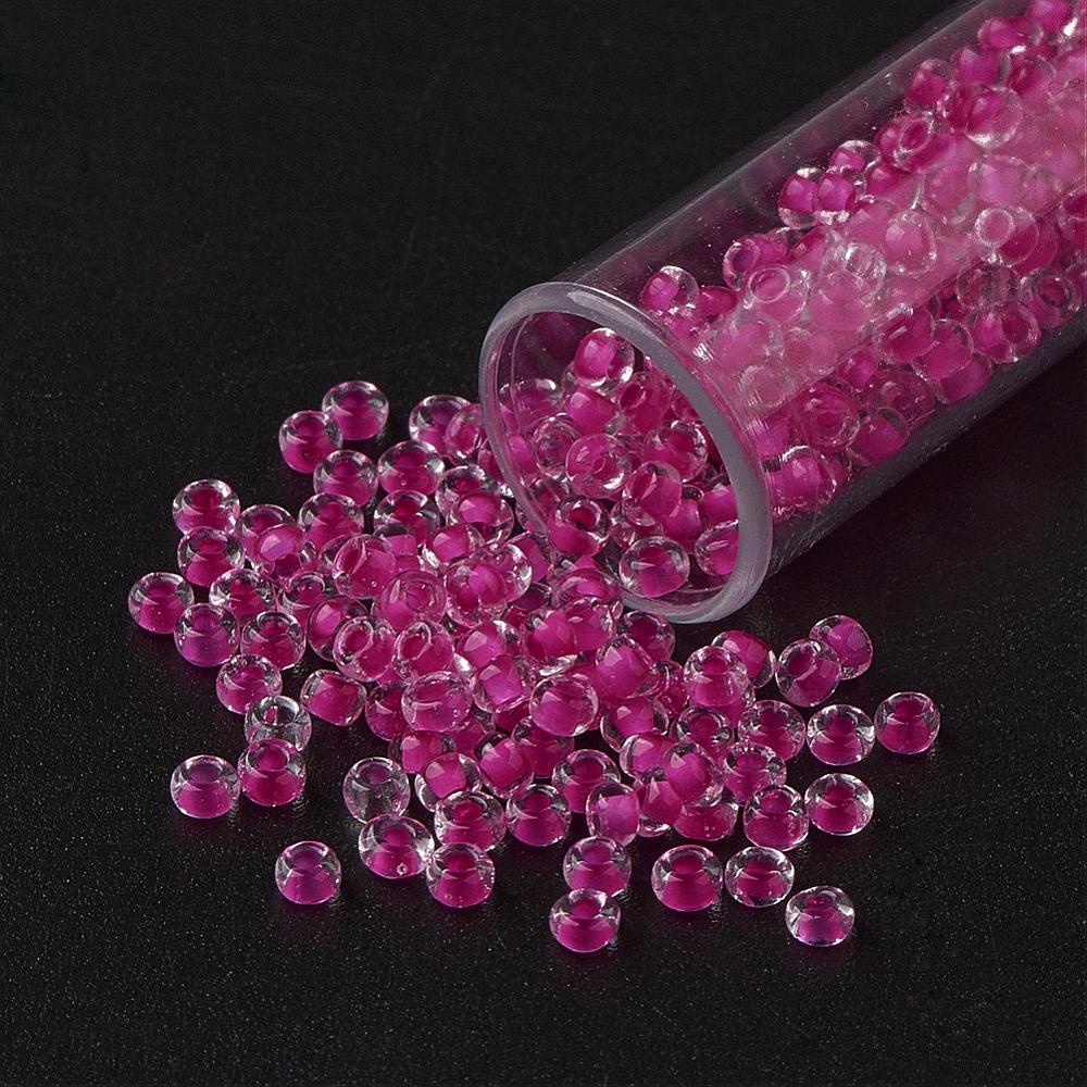 PandaHall FGB&reg Seed Beads, 12/0 Transparent Glass Seed Beads, Grade A, Inside Color, Camellia, 2.3x1.5mm, Hole: 1mm; about 5300pcs/50g...
