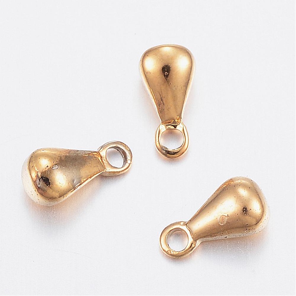 PandaHall 304 Stainless Steel Charms, Drop, Golden, 6x3mm, Hole: 1mm Stainless Steel