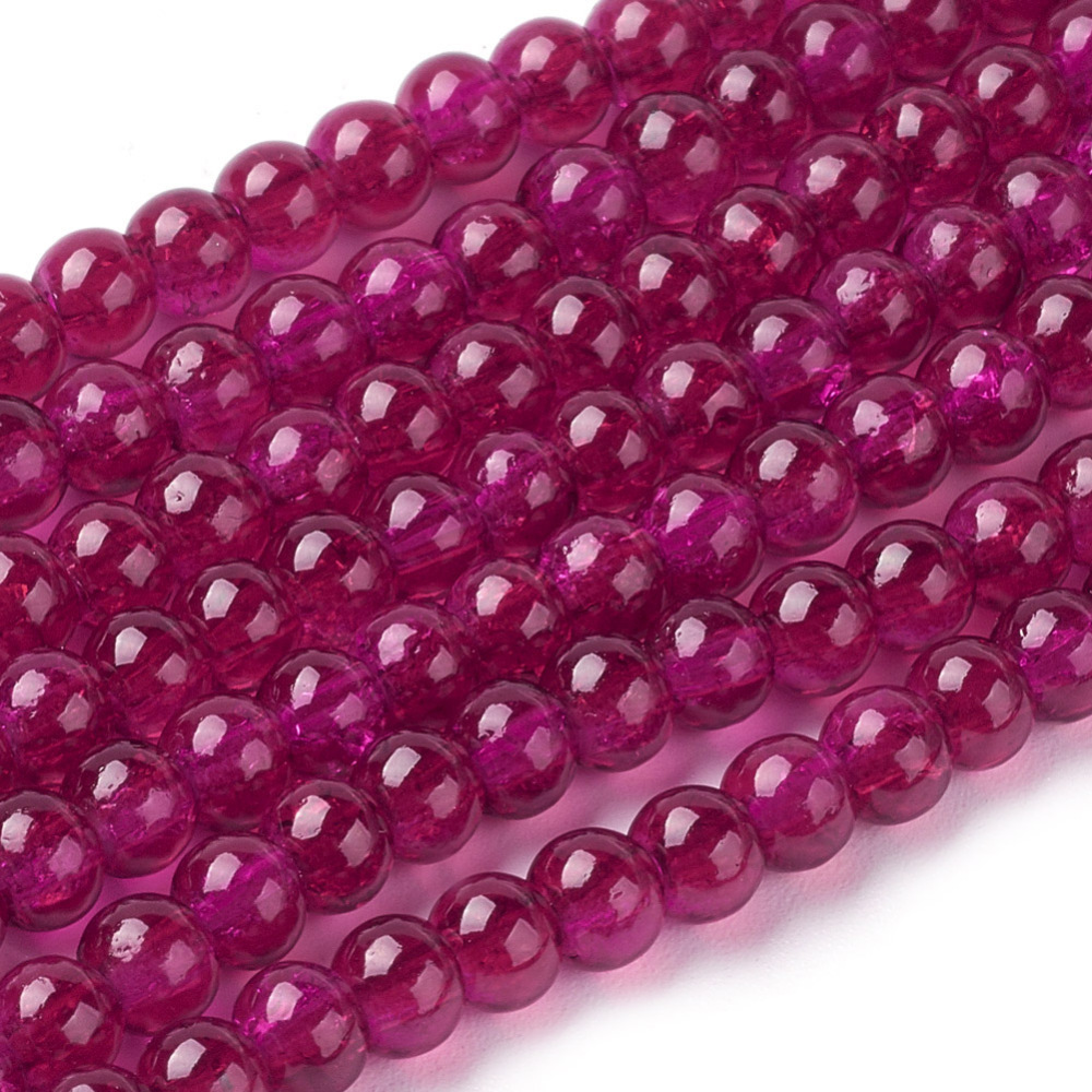 PandaHall Spray Painted Crackle Glass Beads Strands, Round, FireBrick, 4mm; Hole: 1.1~1.3mm; about 200pcs/strand, 31.4" Round Red