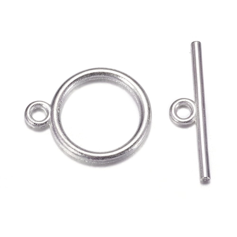 PandaHall Tibetan Style Toggle Clasps, Flat Round, Cadmium Free & Nickel Free & Lead Free, Silver, Flat Round: 15x2mm, Hole: 2mm; Bar: 21mm...
