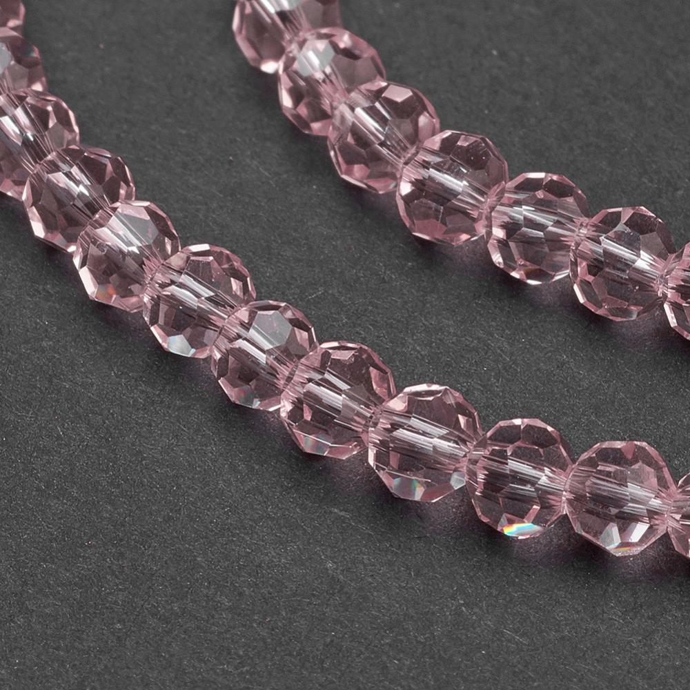PandaHall Glass Beads Strands, Faceted, Round, MistyRose, 4mm, Hole: 1mm; about 100pcs/strand, 13.7" Glass Round Red