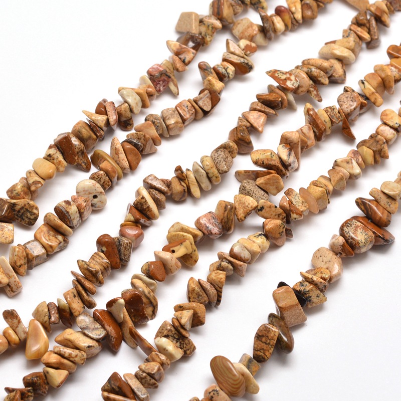 PandaHall Natural Picture Jasper Chip Bead Strands, 5~8x5~8mm, Hole: 1mm; about 31.5" Picture Jasper Chip