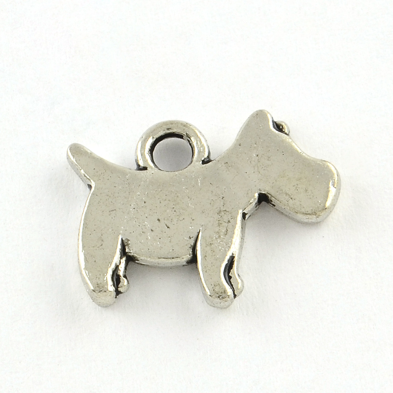PandaHall Dog Alloy Charms, Tibetan Style, Lead Free & Nickel Free, Antique Silver, 11.5x15.5x2mm, Hole: 2mm Alloy Dog