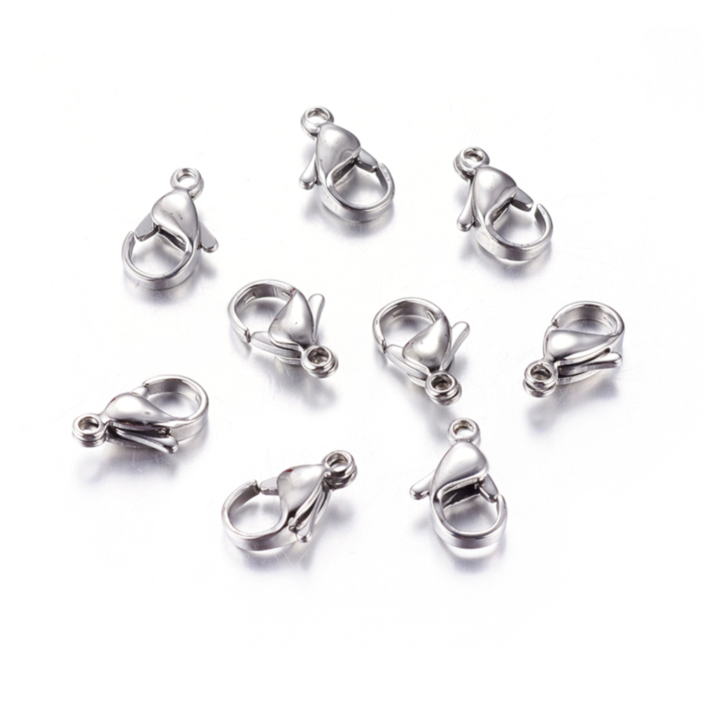 PandaHall 304 Stainless Steel Lobster Claw Clasps, Grade A, Size: about 12mm long, 8mm wide, 4mm thick, hole: 1mm, inner diameter:4mm...
