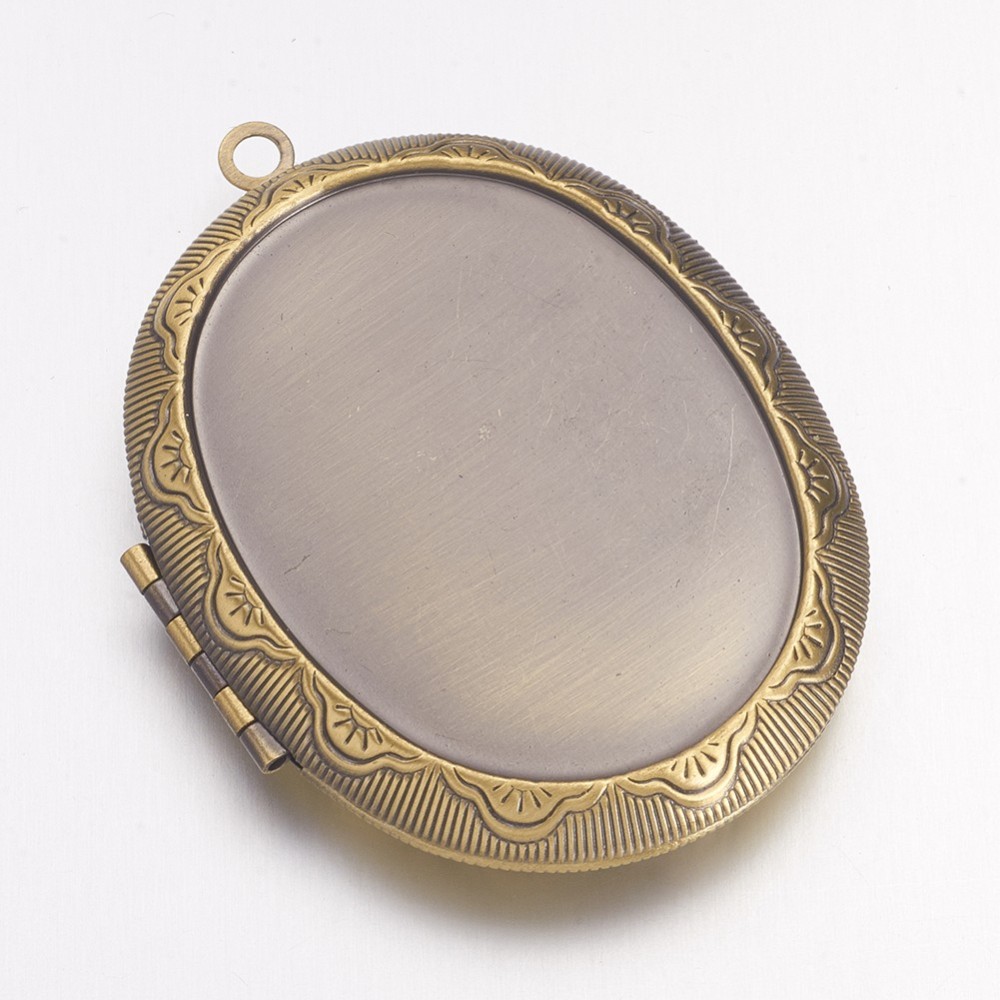PandaHall Brass Locket Pendants, Photo Frame Charms for Necklaces, Oval, Nickel Free, Antique Bronze, 51x38x9mm, Hole: 2mm Brass Oval