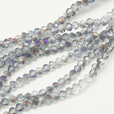 PandaHall Electroplate Glass Beads Strands, Half Plated, Faceted Round, Purple, 3mm, Hole: 1mm; about 100pcs/strand, 11.5" Round Purple