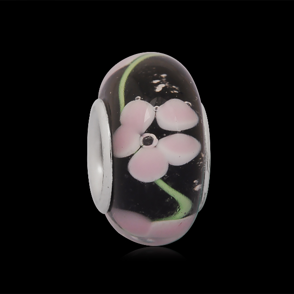 PandaHall Rondelle Handmade Lampwork European Large Hole Beads, with 316 Stainless Steel Core, Stainless Steel Color, Black, 14x8~9mm, Hole...