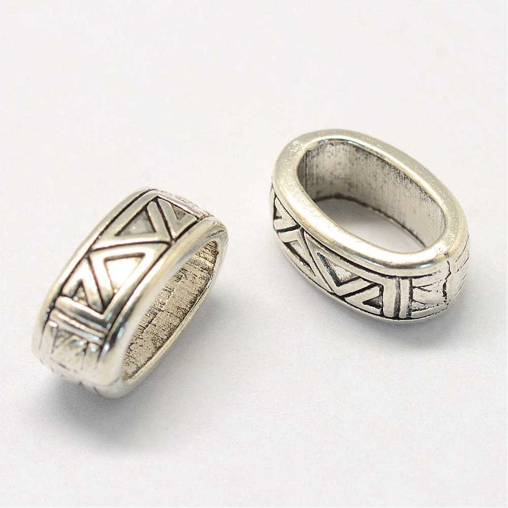 PandaHall Tibetan Style Alloy Slide Charms, Oval, Antique Silver, 15x10x6mm, Hole: 6x11mm Alloy Oval