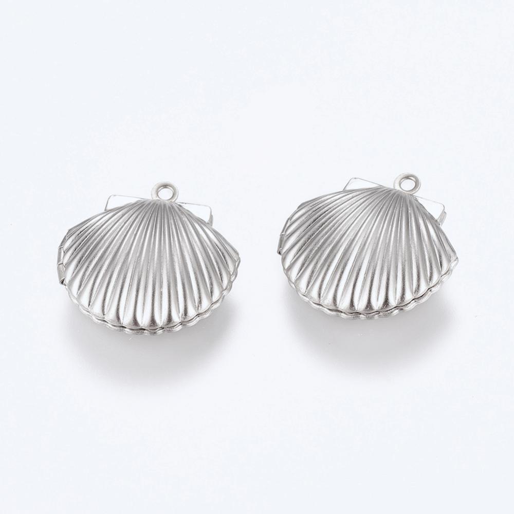 PandaHall 304 Stainless Steel Locket Pendants, Photo Frame Charms for Necklaces, Shell, Stainless Steel Color, 23x22x8mm, Hole: 1mm; Inner...