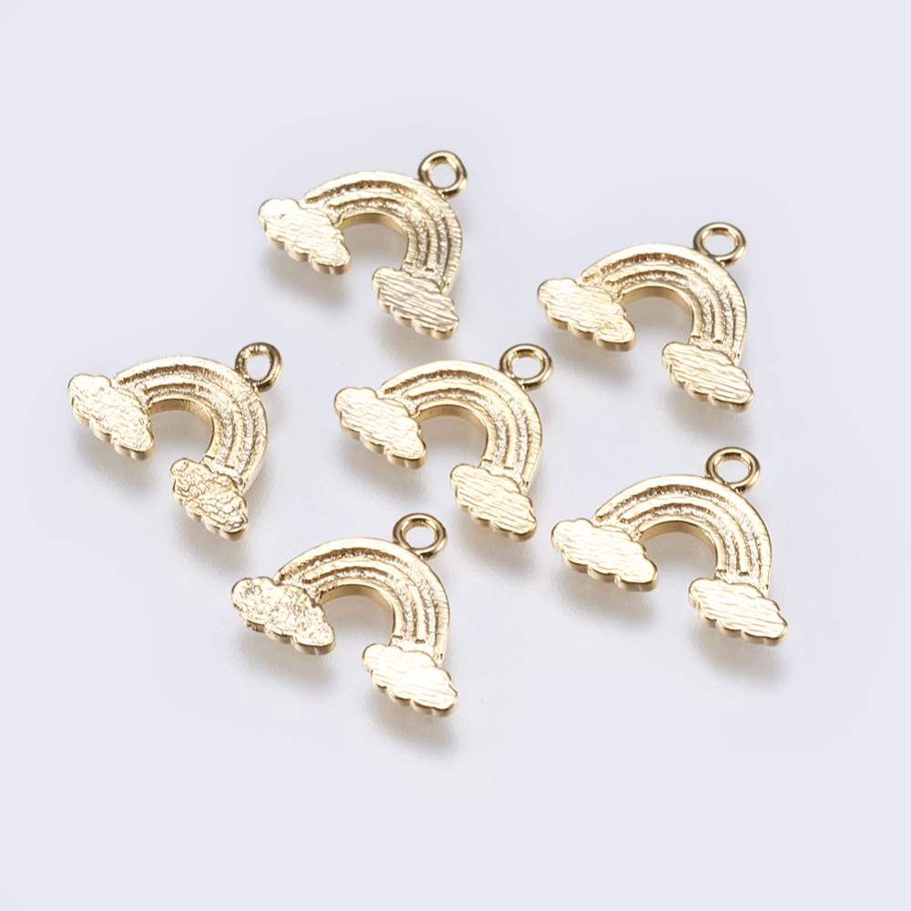 PandaHall Brass Charms, Rainbow, Real Gold Plated, 11x13.5x1mm, Hole: 1.5mm Brass Others