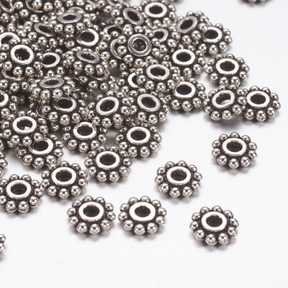PandaHall Gear Tibetan Silver Spacer Beads, Lead Free & Cadmium Free & Nickel Free, Antique Silver, 6.5mm, Hole: 2mm Alloy Gear