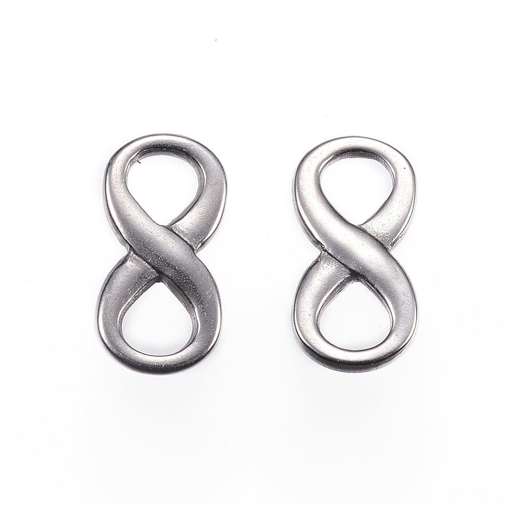 PandaHall 304 Stainless Steel Links, Infinity, Stainless Steel Color, 15x7.5x2mm, Hole: 4x4.5mm Stainless Steel Infinity