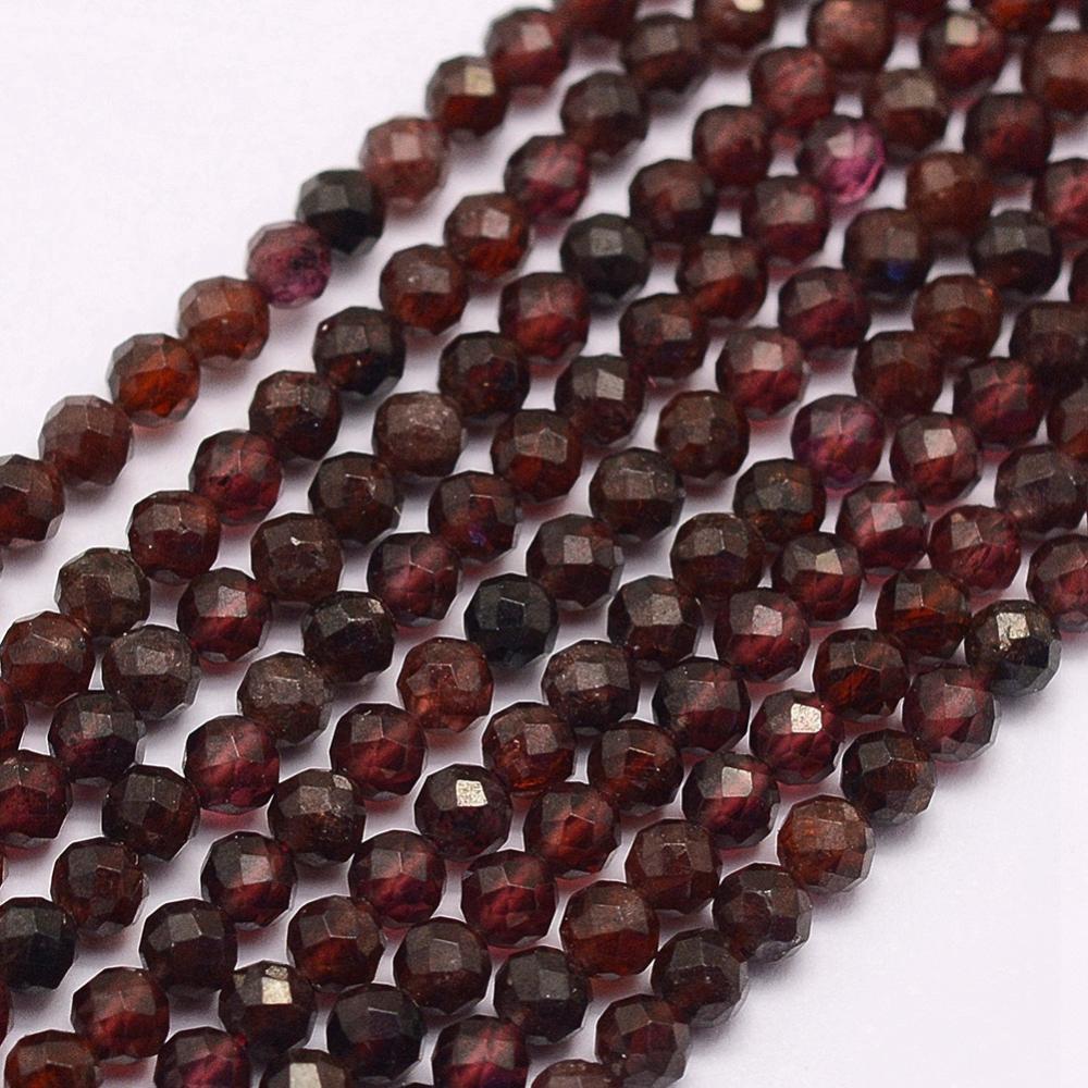 PandaHall Natural Garnet Beads Strands, Faceted, Round, 2mm, Hole: 0.5mm; about 223pcs/strand, 15.5"(39.5cm) Garnet Round Red