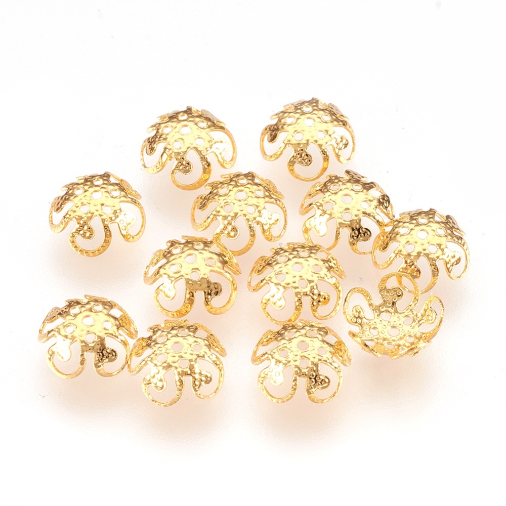 PandaHall 304 Stainless Steel Bead Caps, Flower, 5-Petal, Golden, 8x3mm, Hole: 1mm Stainless Steel