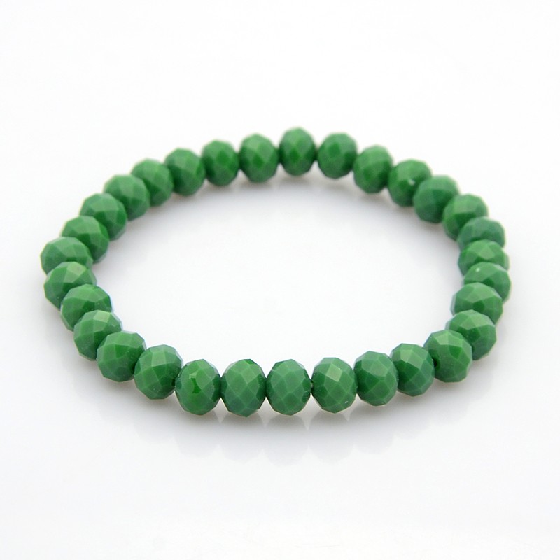PandaHall Faceted Opaque Solid Color Crystal Glass Rondelle Beads Stretch Bracelets, Green, 68mm Glass Green