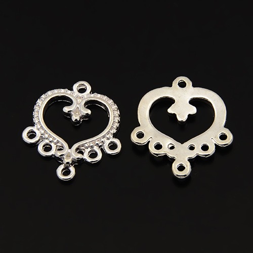 PandaHall Tibetan Silver Chandelier Components, Lead Free, Nickel Free and Cadmium Free, Heart, Silver, 19.5mm wide, 21.5mm long, hole...