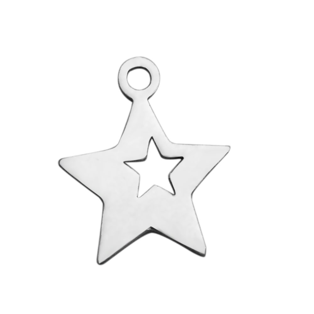 PandaHall 304 Stainless Steel Charms, Star, Stainless Steel Color, 13.7x12x1mm, Hole: 1.5mm Stainless Steel Star