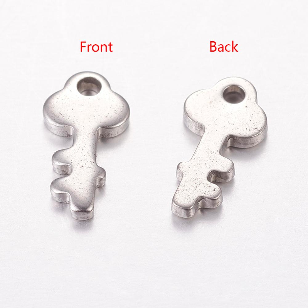 PandaHall Stainless Steel Pendants, Key, Stainless Steel Color, 12x6x1mm, Hole: 1mm Stainless Steel Key