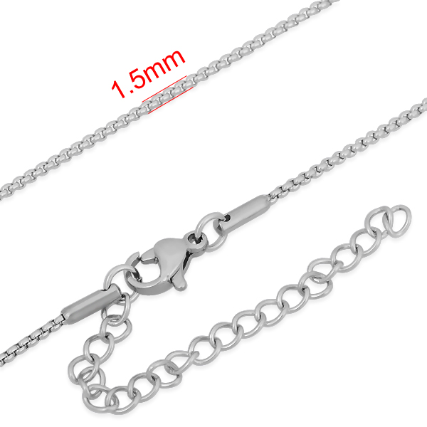 PandaHall 316 Stainless Steel Venetian Chain Necklaces, with Lobster Claw Clasp and Extend Chains, Stainless Steel Color, 17.7"(45cm);...