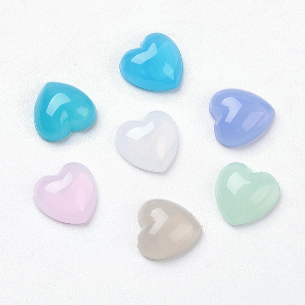 PandaHall Acrylic Cabochons, Imitation Opalite, Bottom Silver Plated, Heart, Mixed Color, 8x8x3mm Acrylic Heart Multicolor