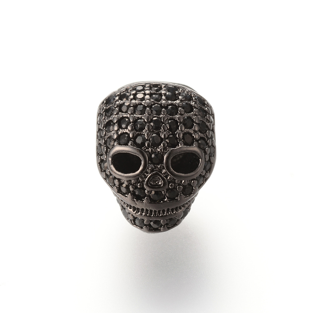 PandaHall Brass Micro Pave Cubic Zirconia Beads, Skull, Gunmetal, 12.5x11.3mm Brass+Cubic Zirconia Skull