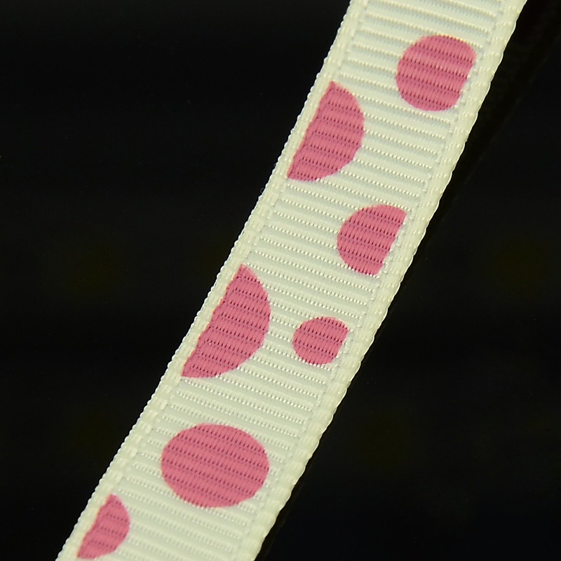 PandaHall Beige and PaleVioletRed Garment Accessories 3/8"(10mm) Dots Printed Grosgrain Ribbon Polyester Yellow