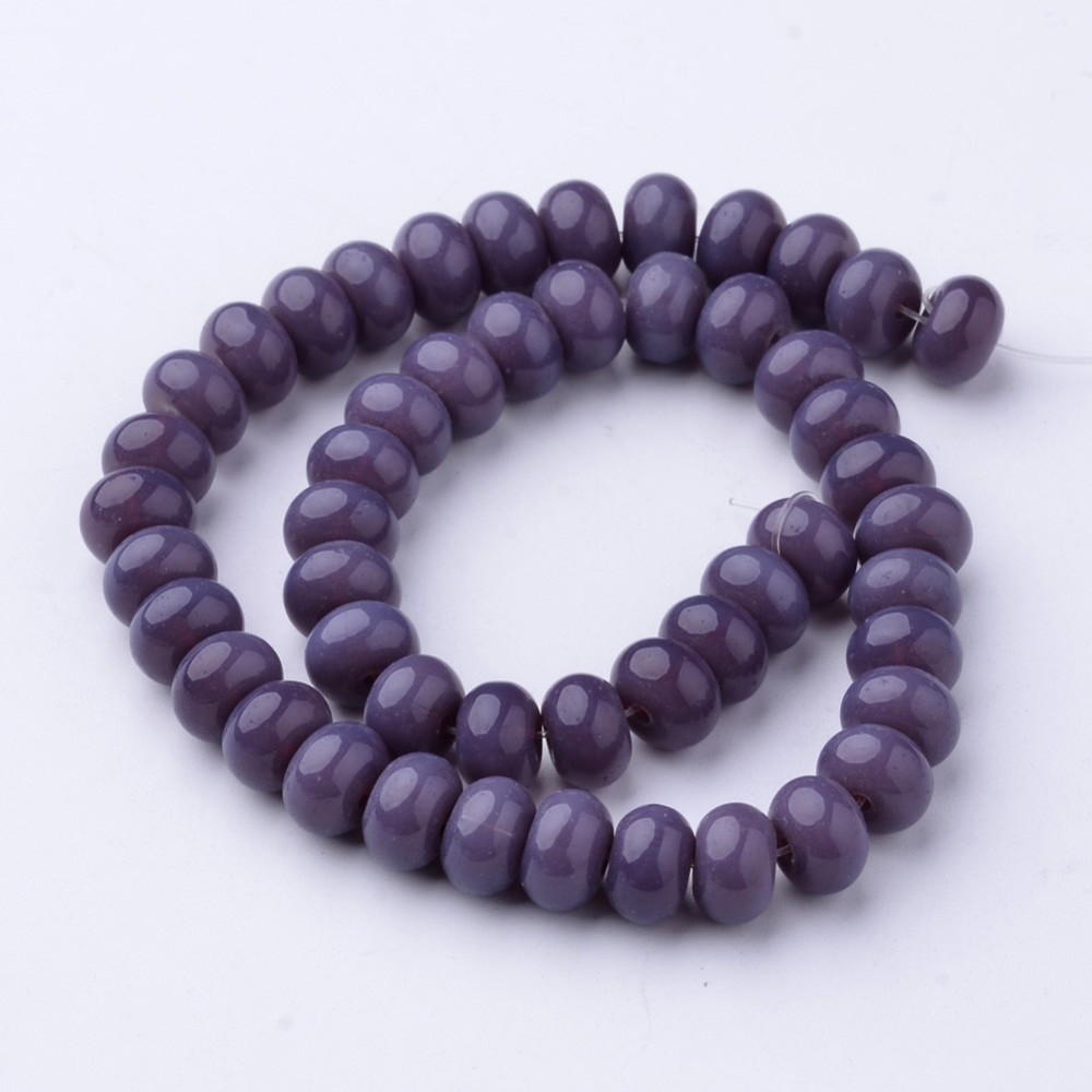 PandaHall Glass Beads Strands, Rondelle, Dyed, Indigo, 8x5mm, Hole: 1mm; about 49pcs/strand, 10" Glass Rondelle Purple