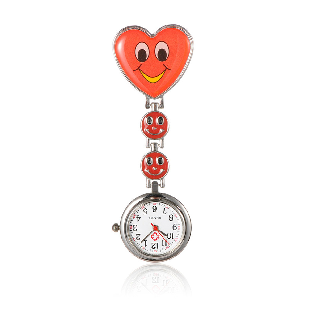 PandaHall Alloy Heart Nurse Table Pocket Watches, with Alloy Enamel Watch Band and Iron Clips, Red, 87mm; Watch Head: 29x7.5mm; Watch Face...